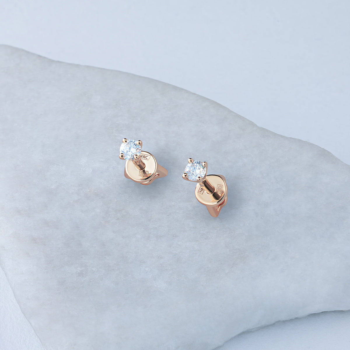 14K Rose Gold Earring Studs with Natural Diamonds
