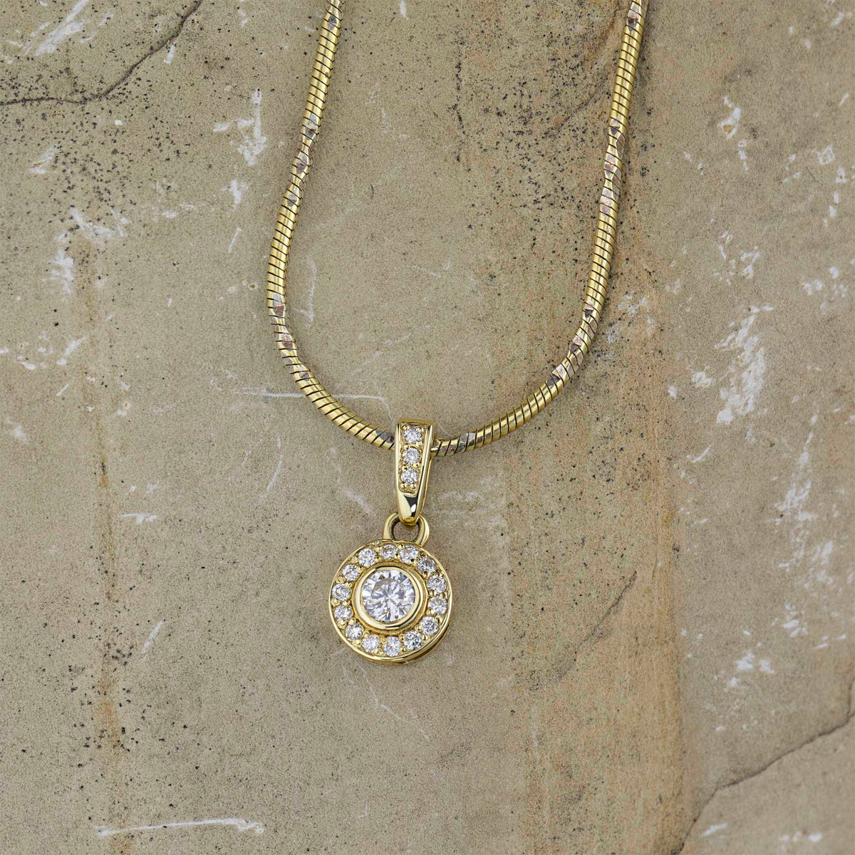 14K Yellow Gold Pendant with Natural Diamonds