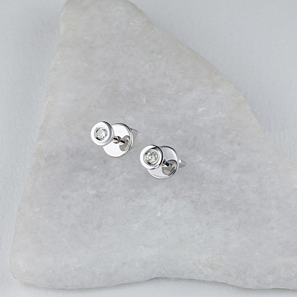 14K White Gold Earring Studs with Natural Diamonds