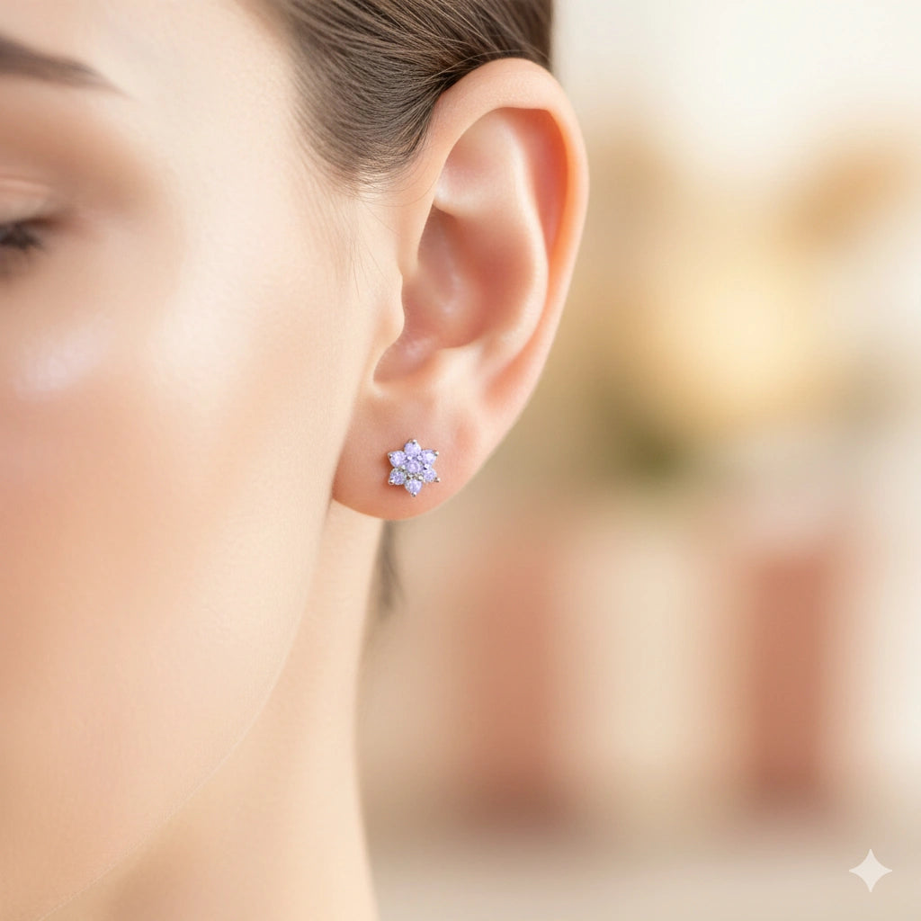 14K White Gold Earring Studs with Natural Diamonds