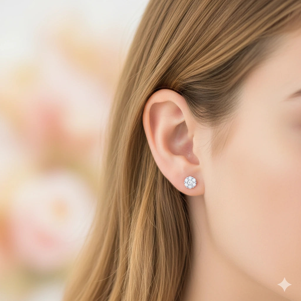 14K White Gold Earring Studs with Natural Diamonds