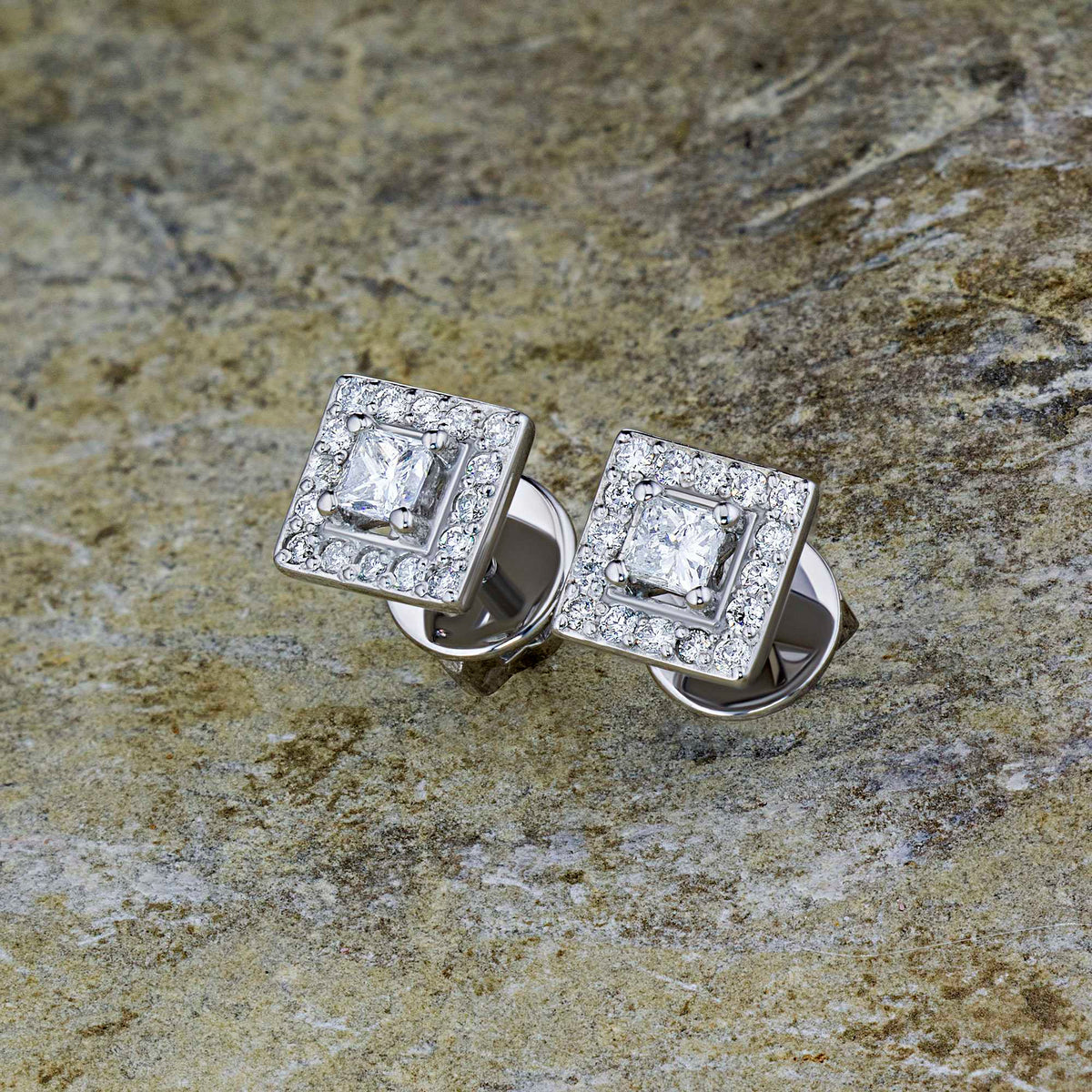 14K White Gold Earring Studs with Natural Diamonds