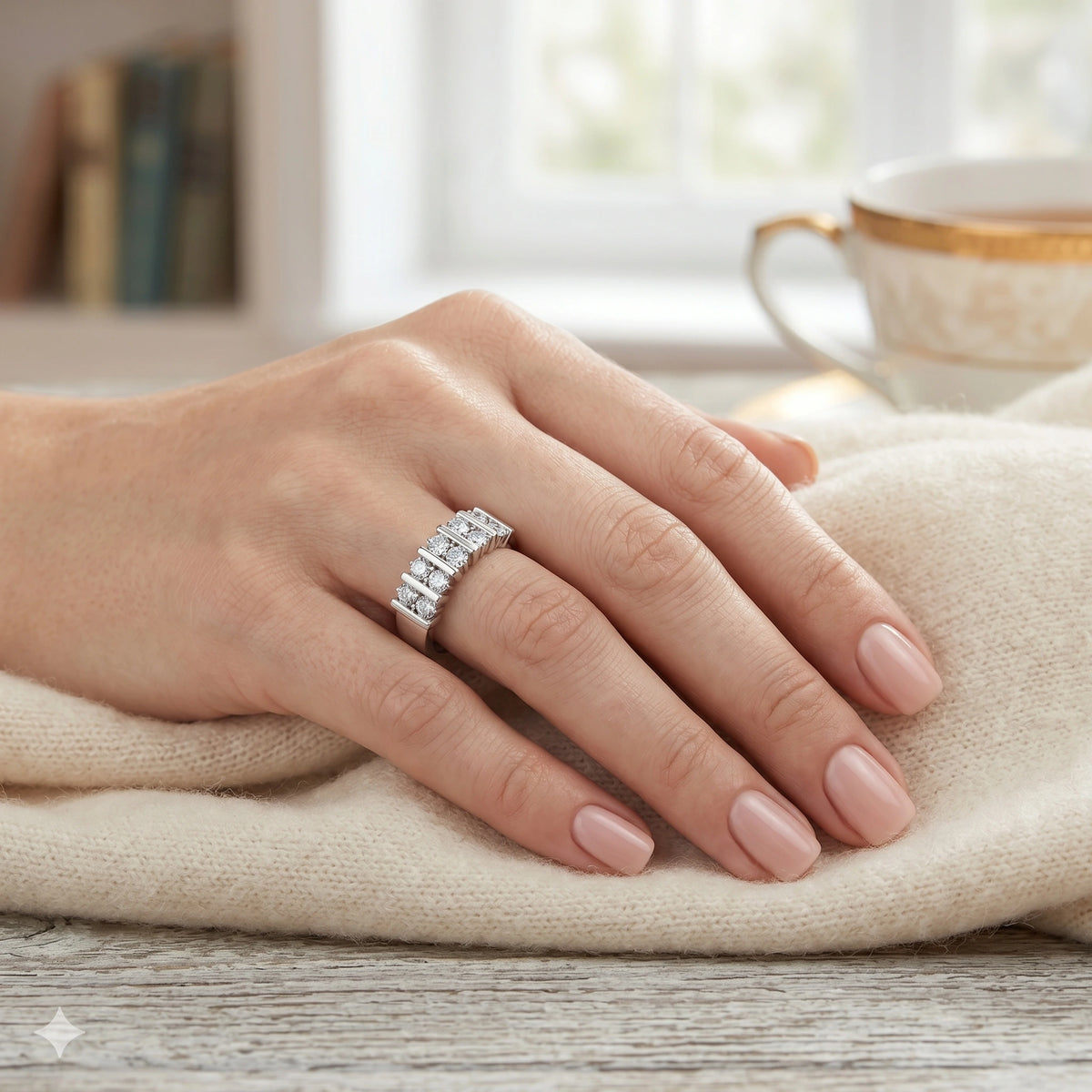 14K White Gold Ring with Natural Diamonds