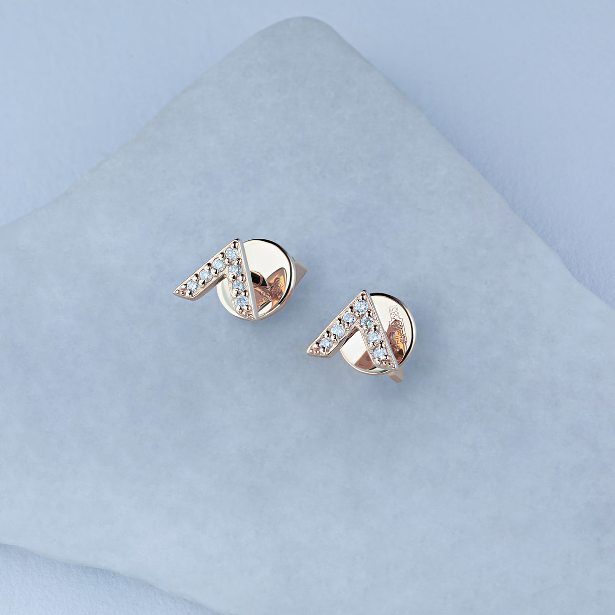 14K Rose Gold Earring Studs with Natural Diamonds