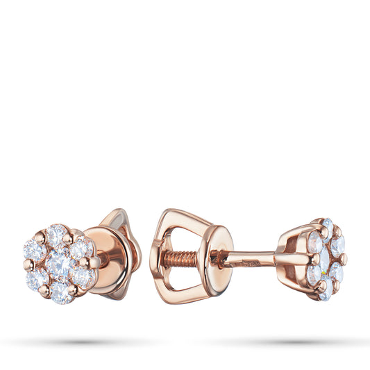 14K Rose Gold Earring Studs with Natural Diamonds