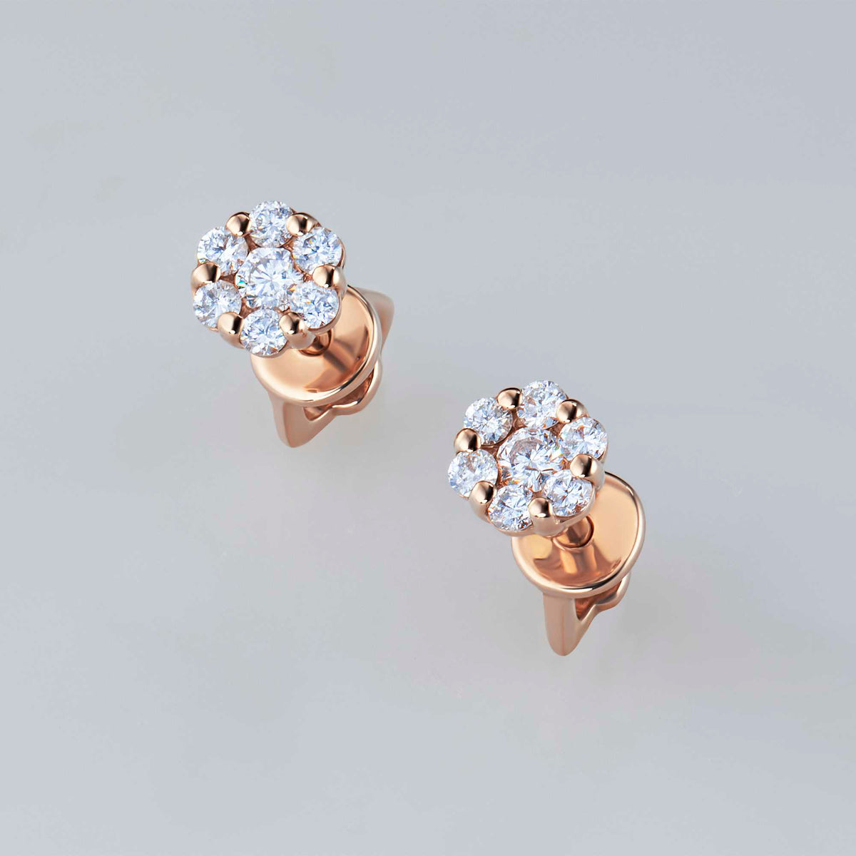 14K Rose Gold Earring Studs with Natural Diamonds