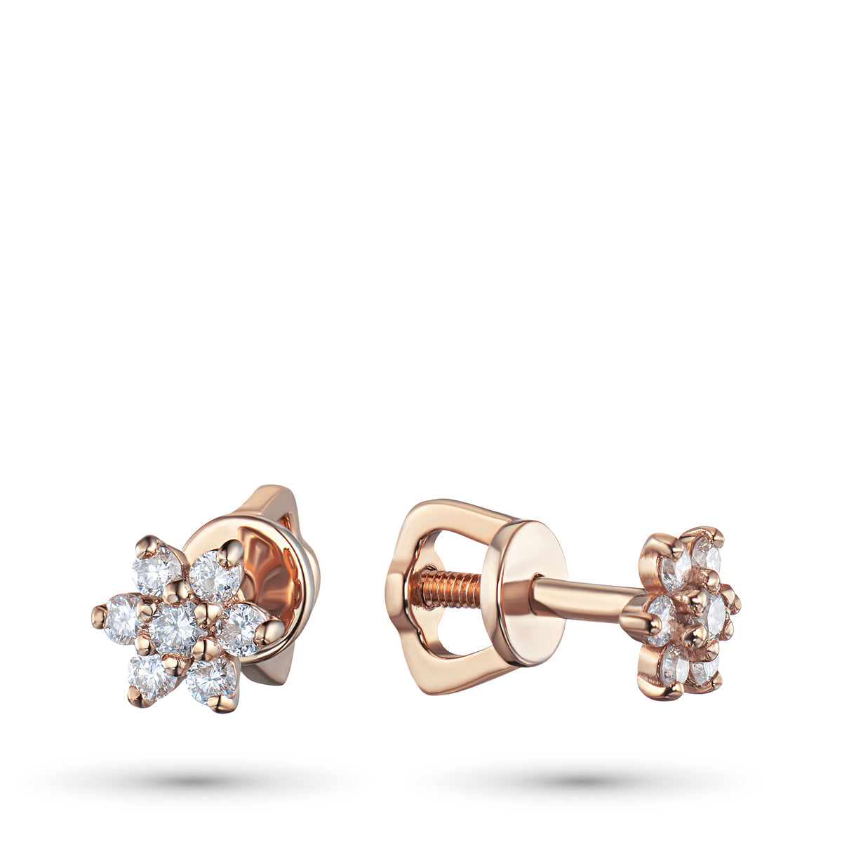 14K Rose Gold Earring Studs with Natural Diamonds