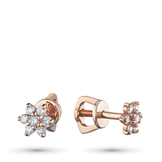 14K Rose Gold Earring Studs with Natural Diamonds