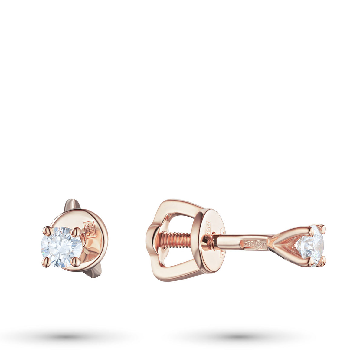 14K Rose Gold Earring Studs with Natural Diamonds