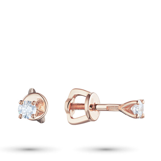 14K Rose Gold Earring Studs with Natural Diamonds