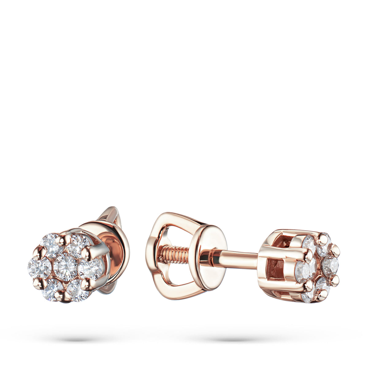 14K Rose Gold Earring Studs with Natural Diamonds