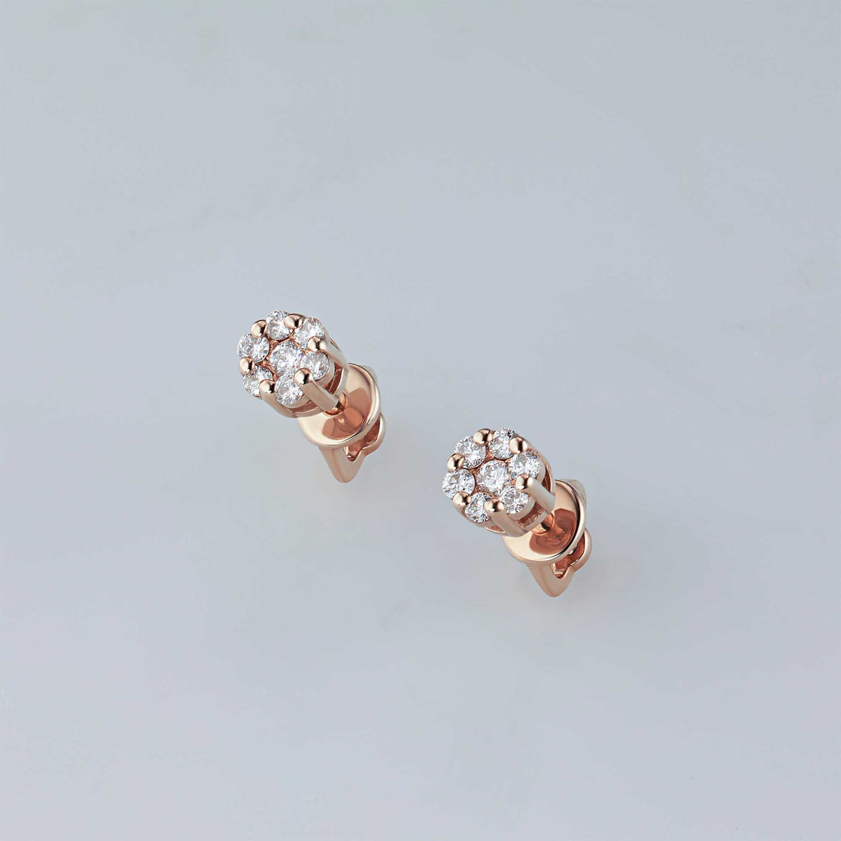 14K Rose Gold Earring Studs with Natural Diamonds