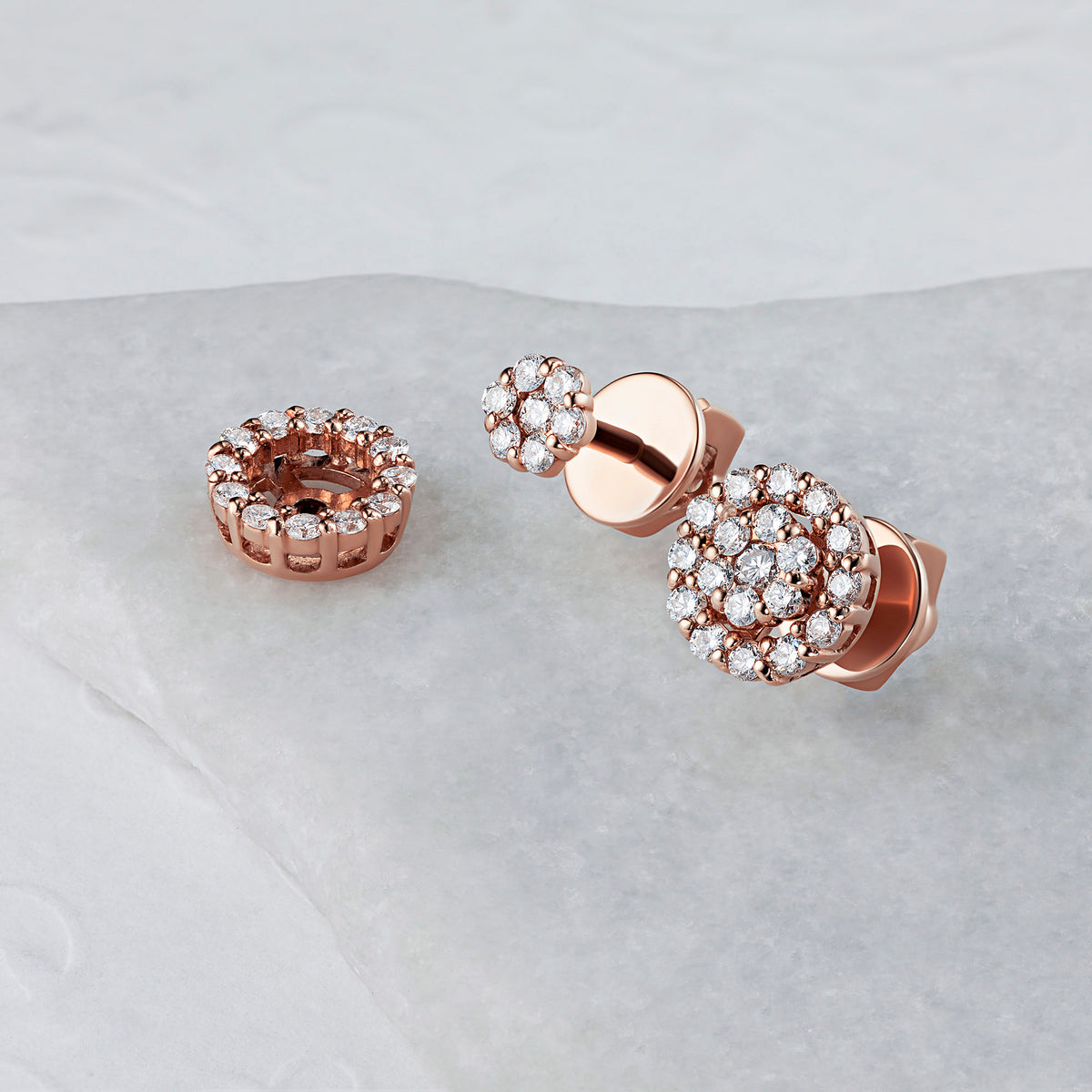 14K Rose Gold Earring Studs with Natural Diamonds