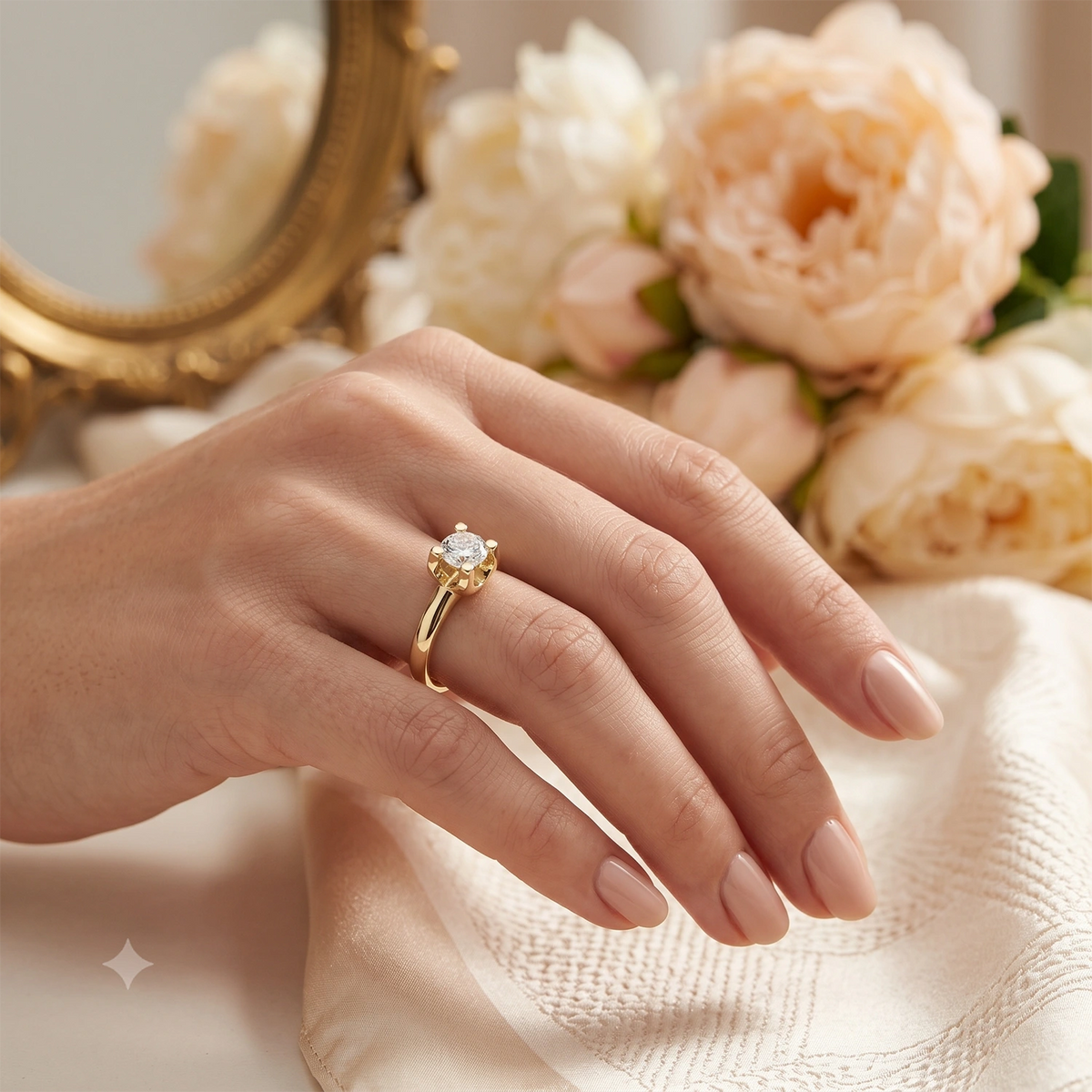 14K Yellow Gold Ring with Natural Diamonds