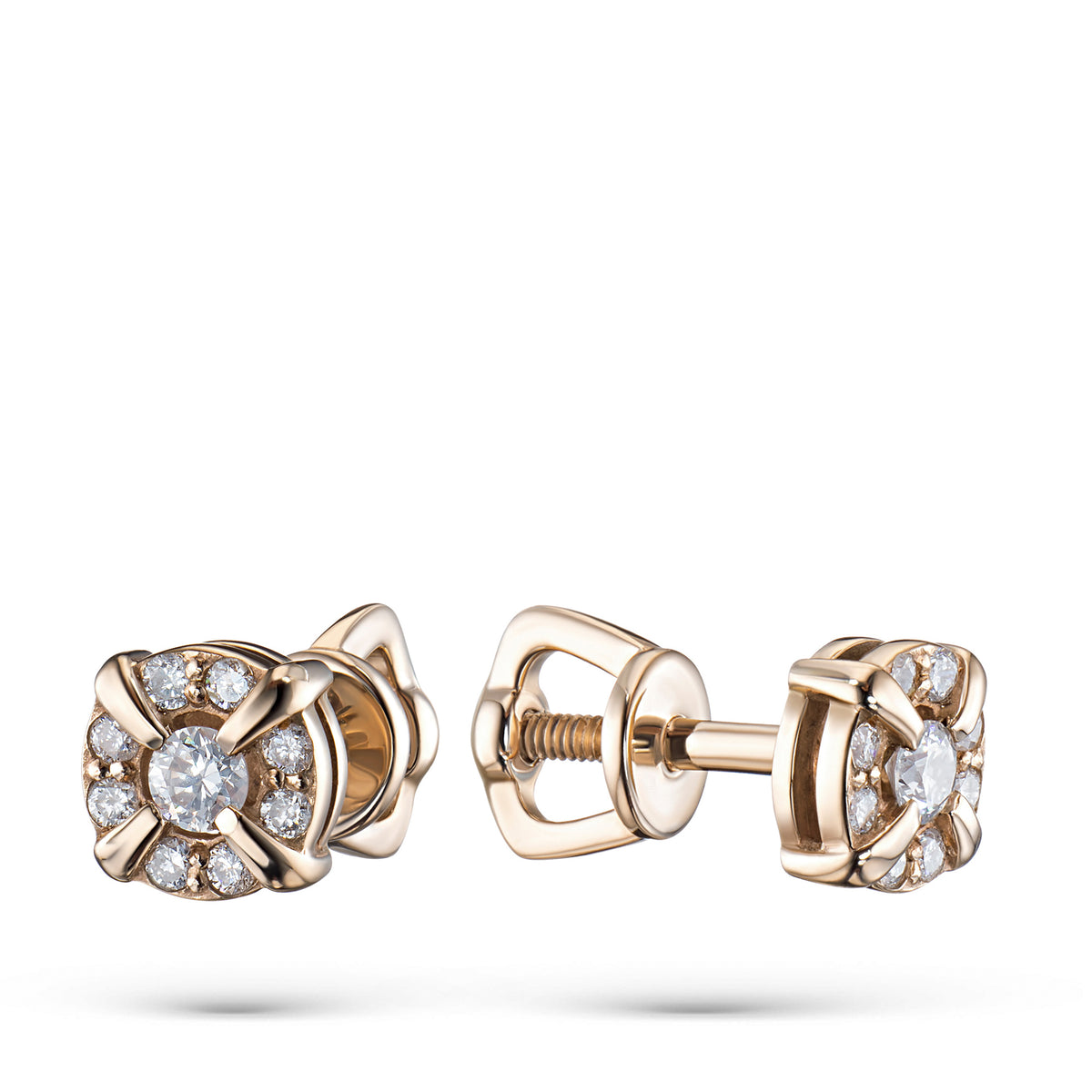 14K Yellow Gold Earring Studs with Natural Diamonds