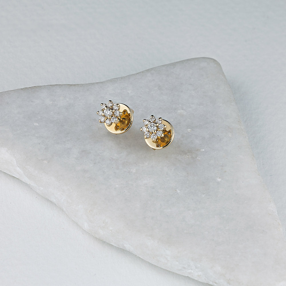14K Yellow Gold Earring Studs with Natural Diamonds