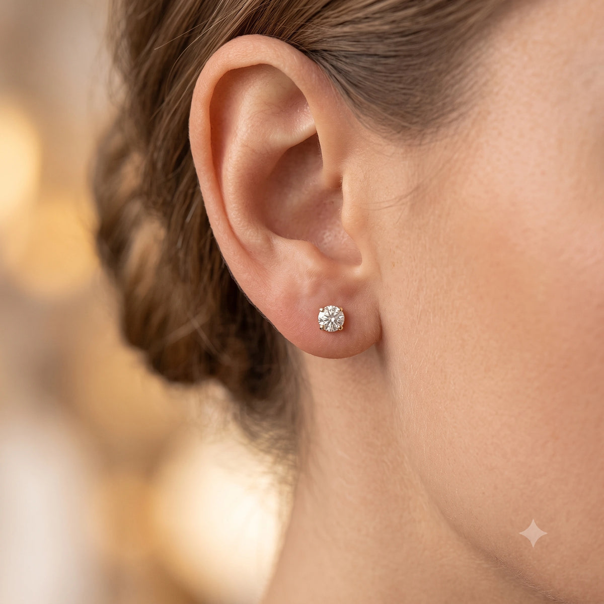 14K Yellow Gold Earring Studs with Natural Diamonds