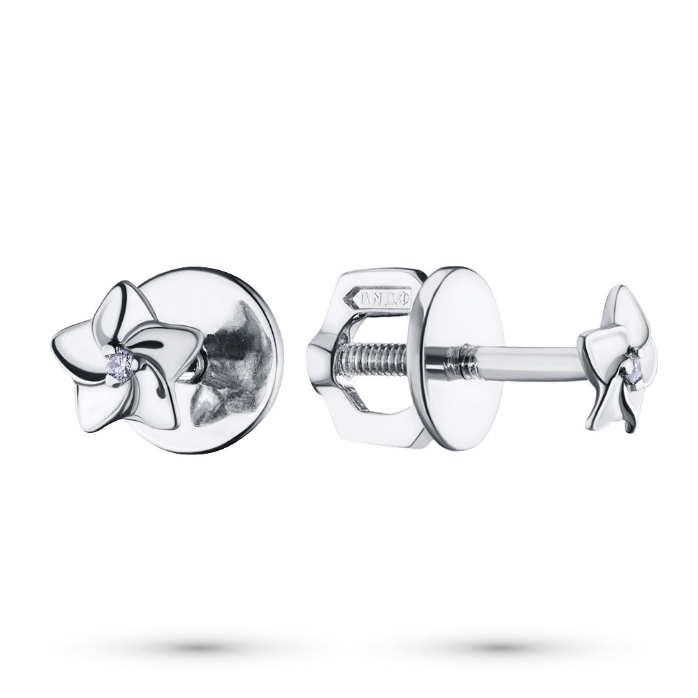Sterling Silver Earring Studs with Natural Diamonds