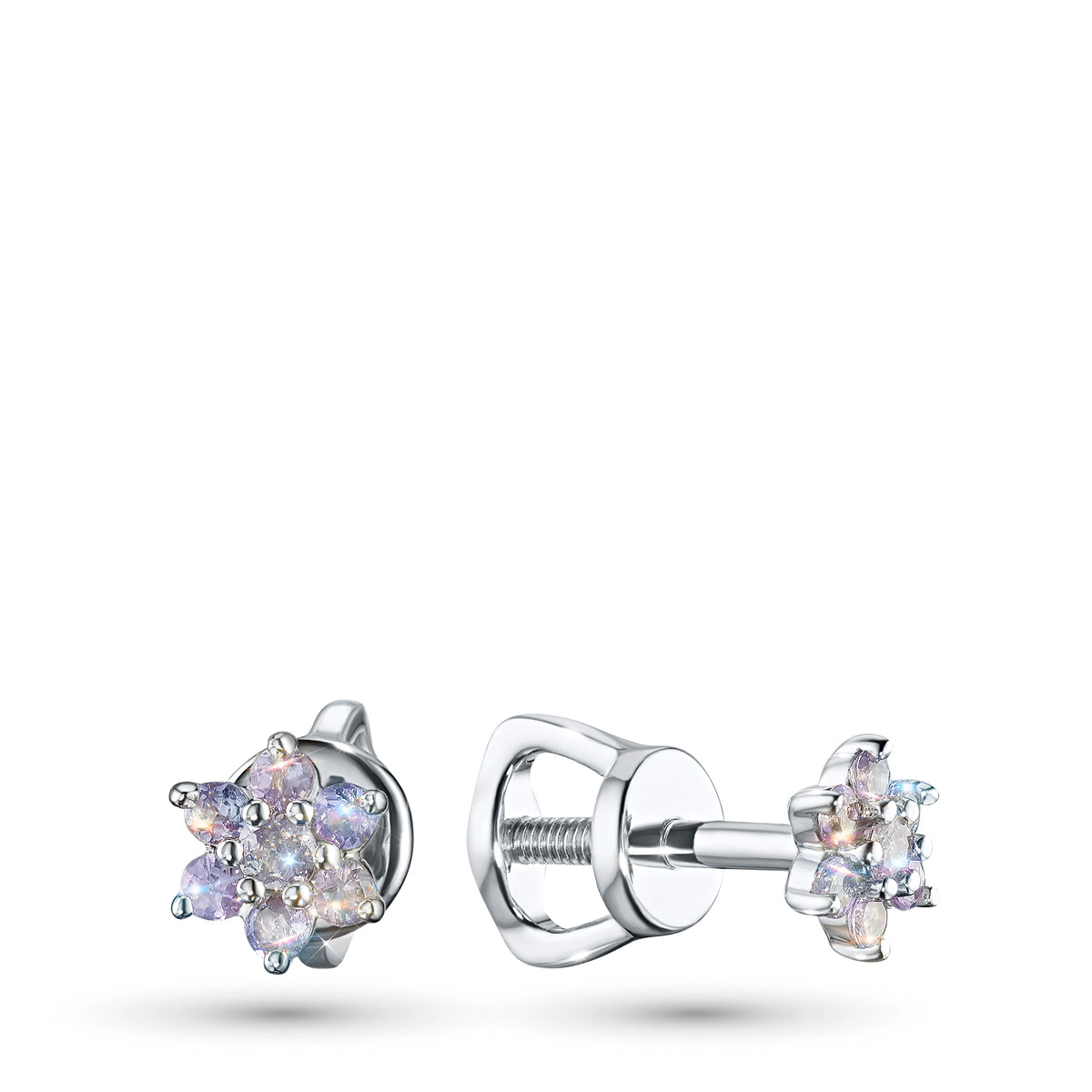 14K White Gold Earring Studs with Natural Diamonds