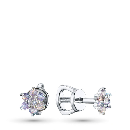 14K White Gold Earring Studs with Natural Diamonds