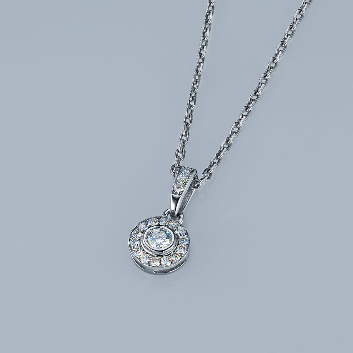 14K White Gold Pendant with Natural Diamonds