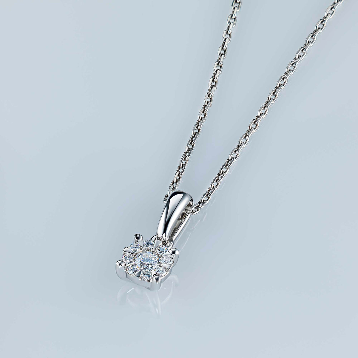 14K White Gold Pendant with Natural Diamonds
