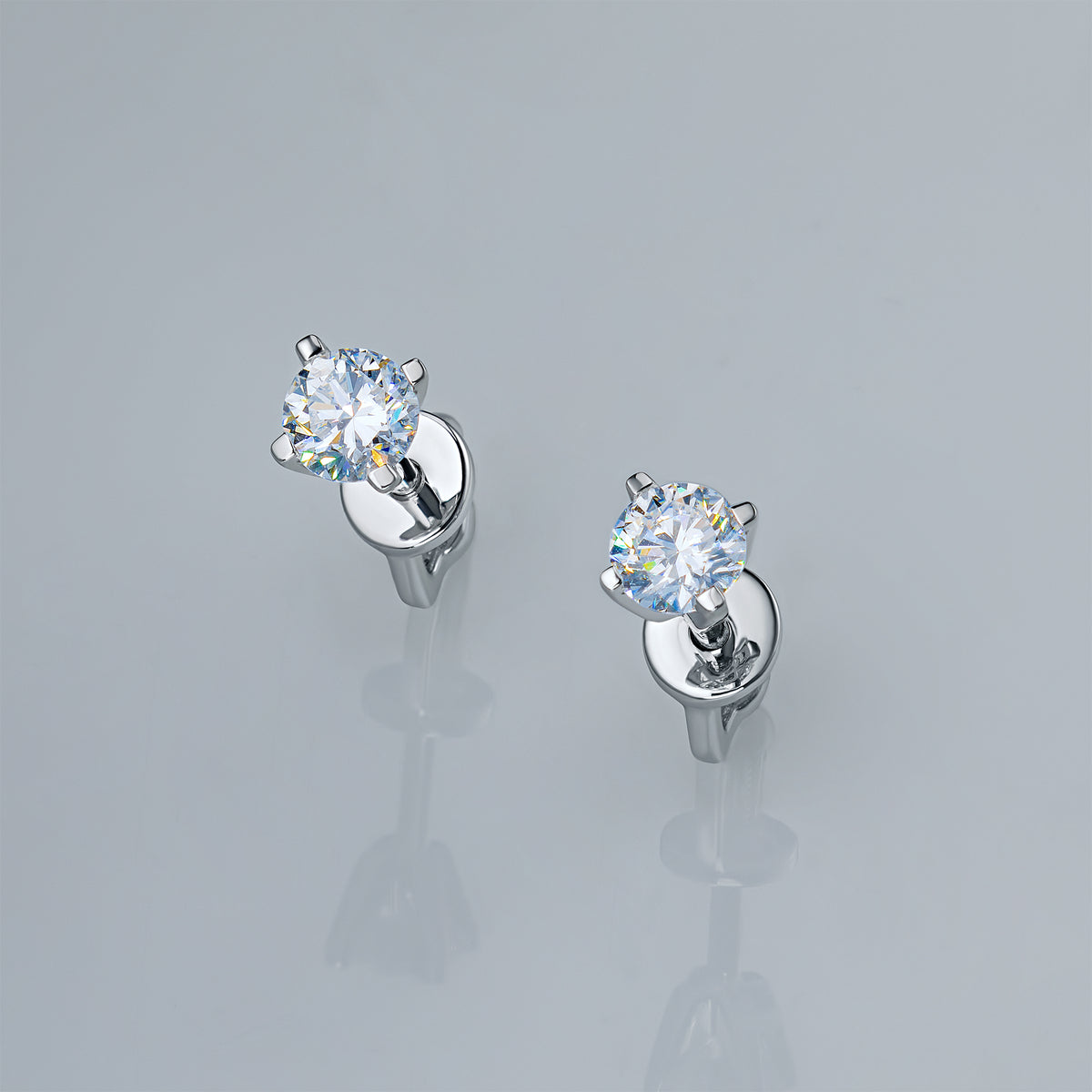 14K White Gold Earring Studs with Natural Diamonds