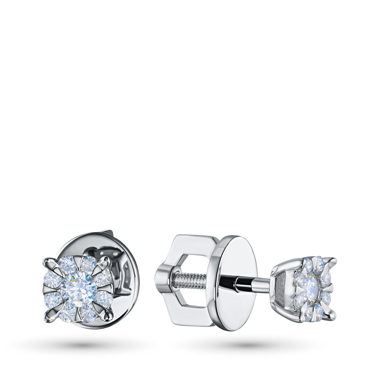 14K White Gold Earring Studs with Natural Diamonds