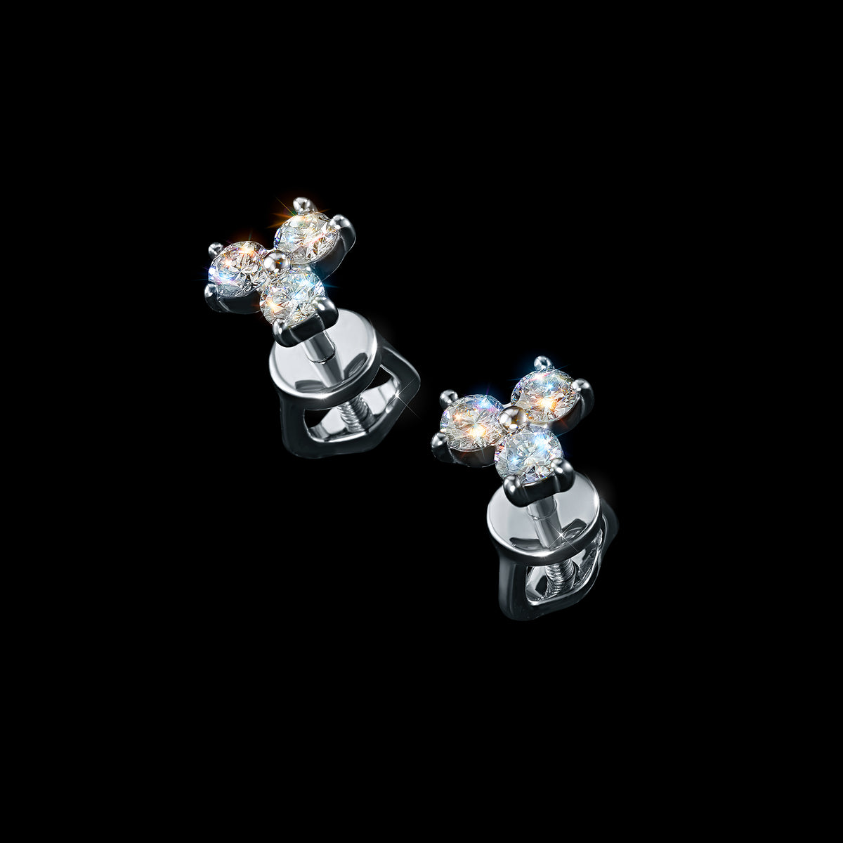 14K White Gold Earring Studs with Natural Diamonds
