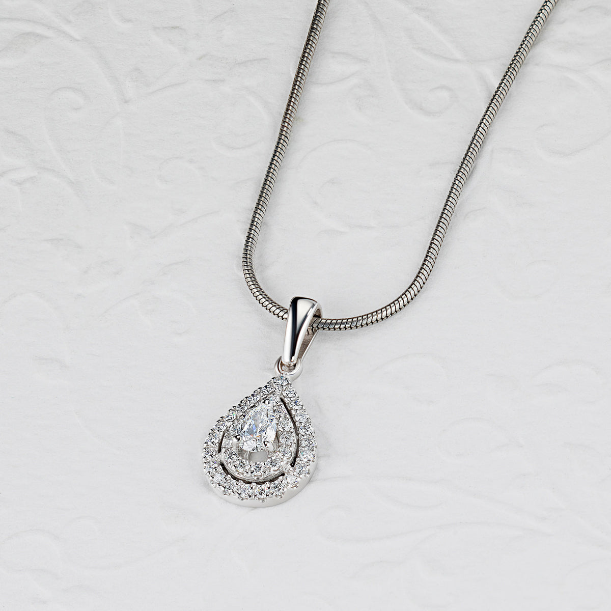 14K White Gold Pendant with Natural Diamonds