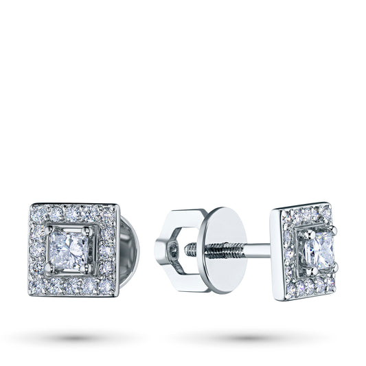 14K White Gold Earring Studs with Natural Diamonds