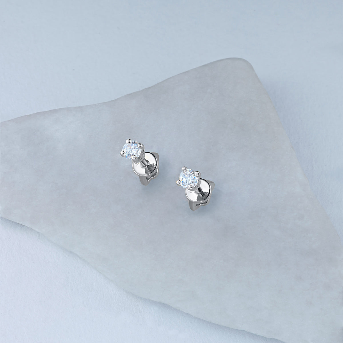14K White Gold Earring Studs with Natural Diamonds