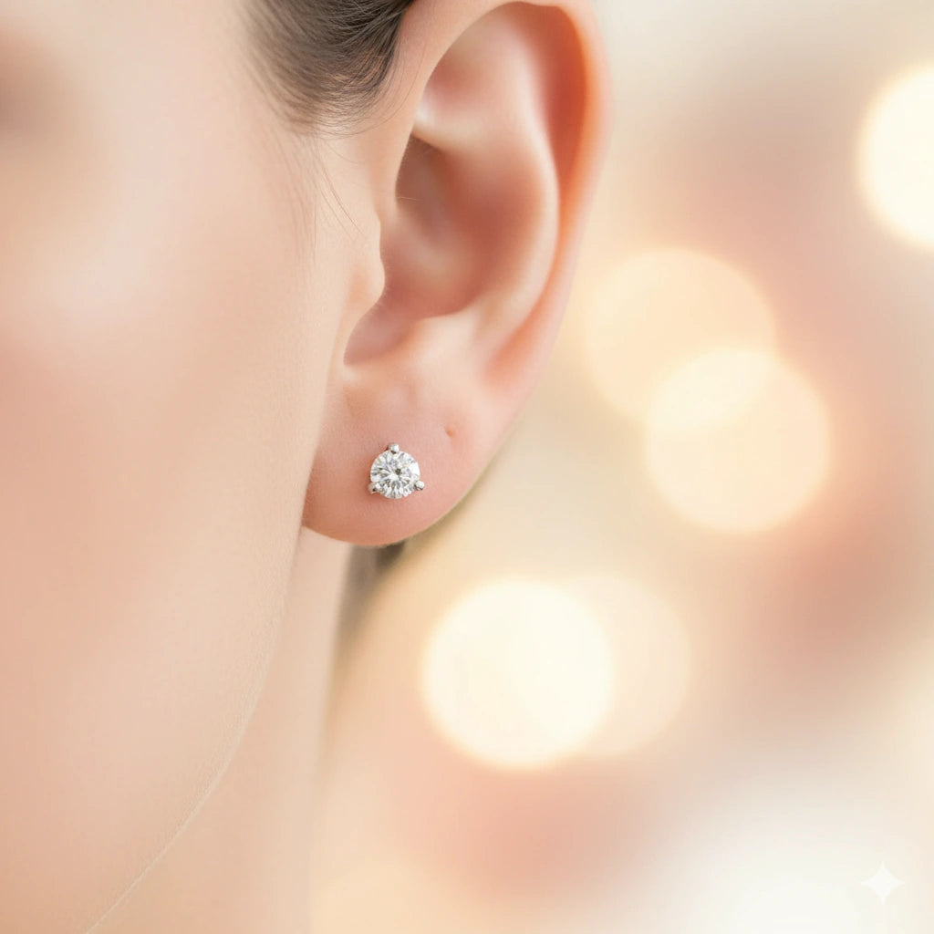 14K White Gold Earring Studs with Natural Diamonds