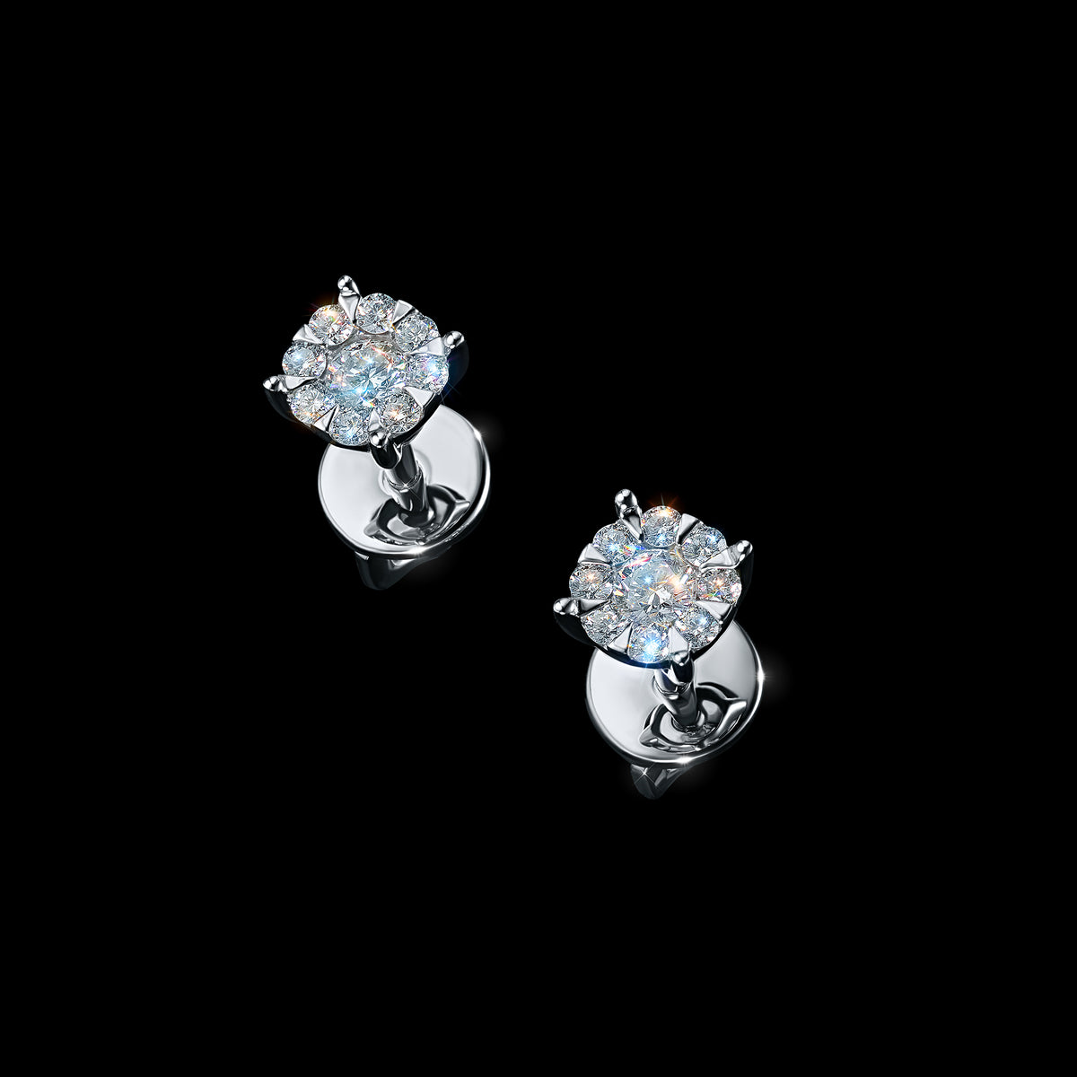 14K White Gold Earring Studs with Natural Diamonds