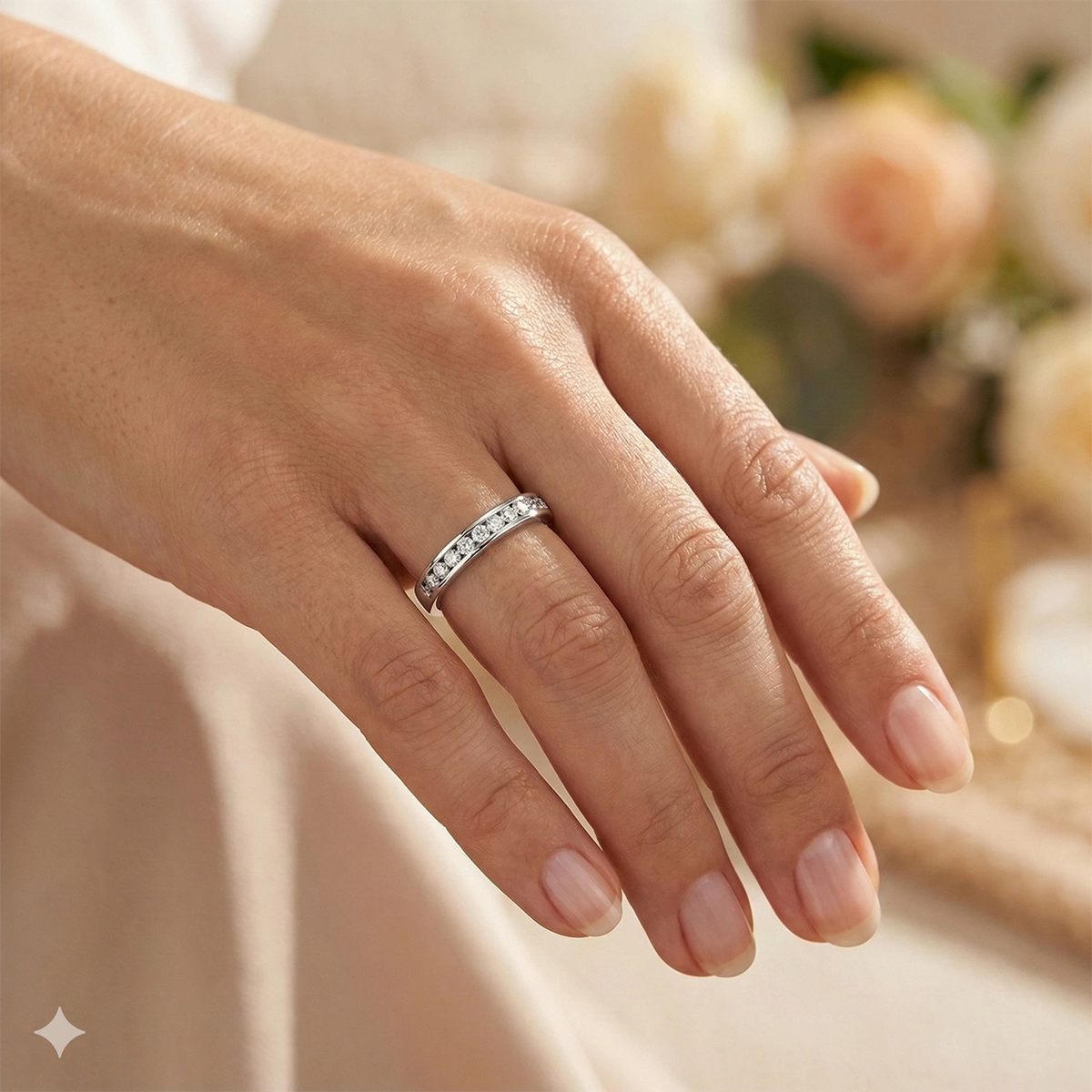 14K White Gold Ring with Natural Diamonds
