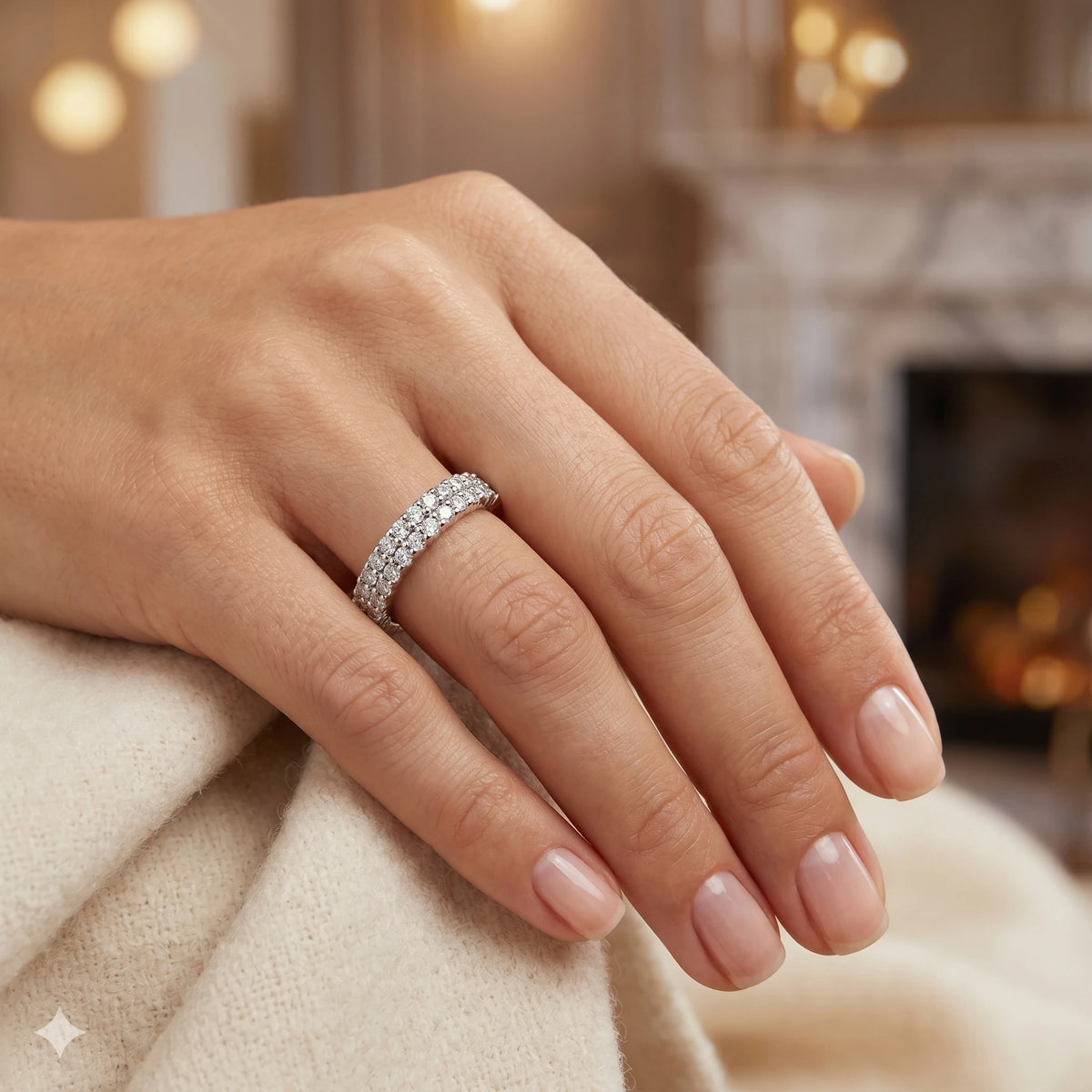 14K White Gold Ring with Natural Diamonds
