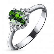 Пръстен с диаманти или С хромдиопсид